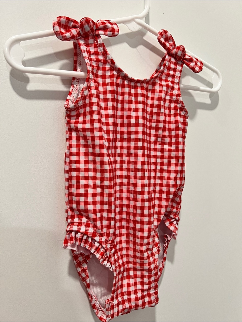 Cat & Jack Red Gingham Tie Shoulder One-Piece Swimsuit | 3-6 Months